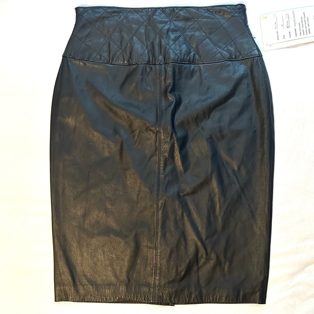 Vintage Pia Rucci NWT 100% Leather Lined Straight Pencil Skirt 12 Black quilted